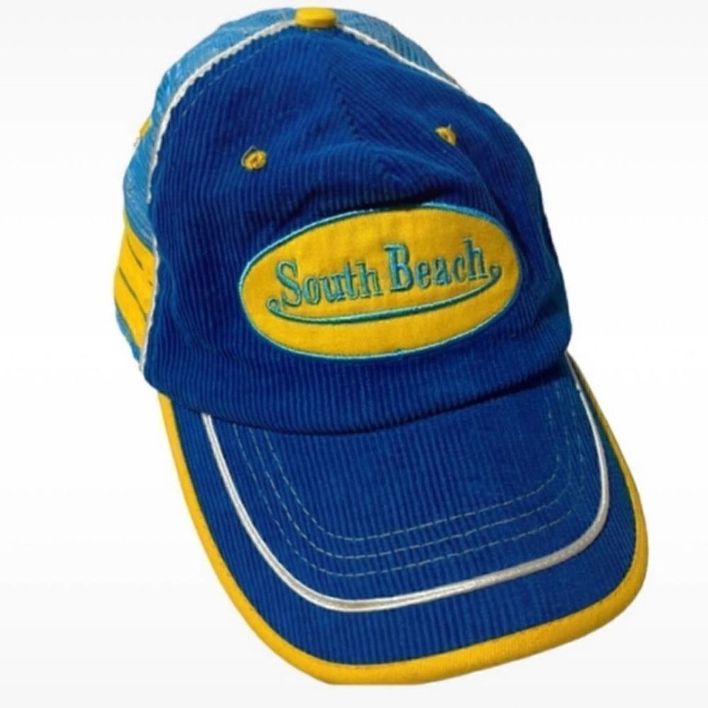 Vintage South Beach Corduroy Blue Yellow Cap